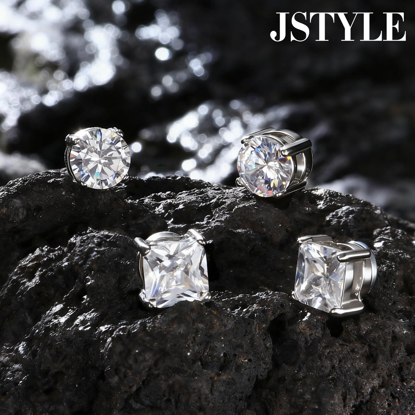 Jstyle 2 Pairs Stainless Steel Magnetic Stud Earrings for Men Women Non-piercing CZ Hypoallergenic 5-8MM