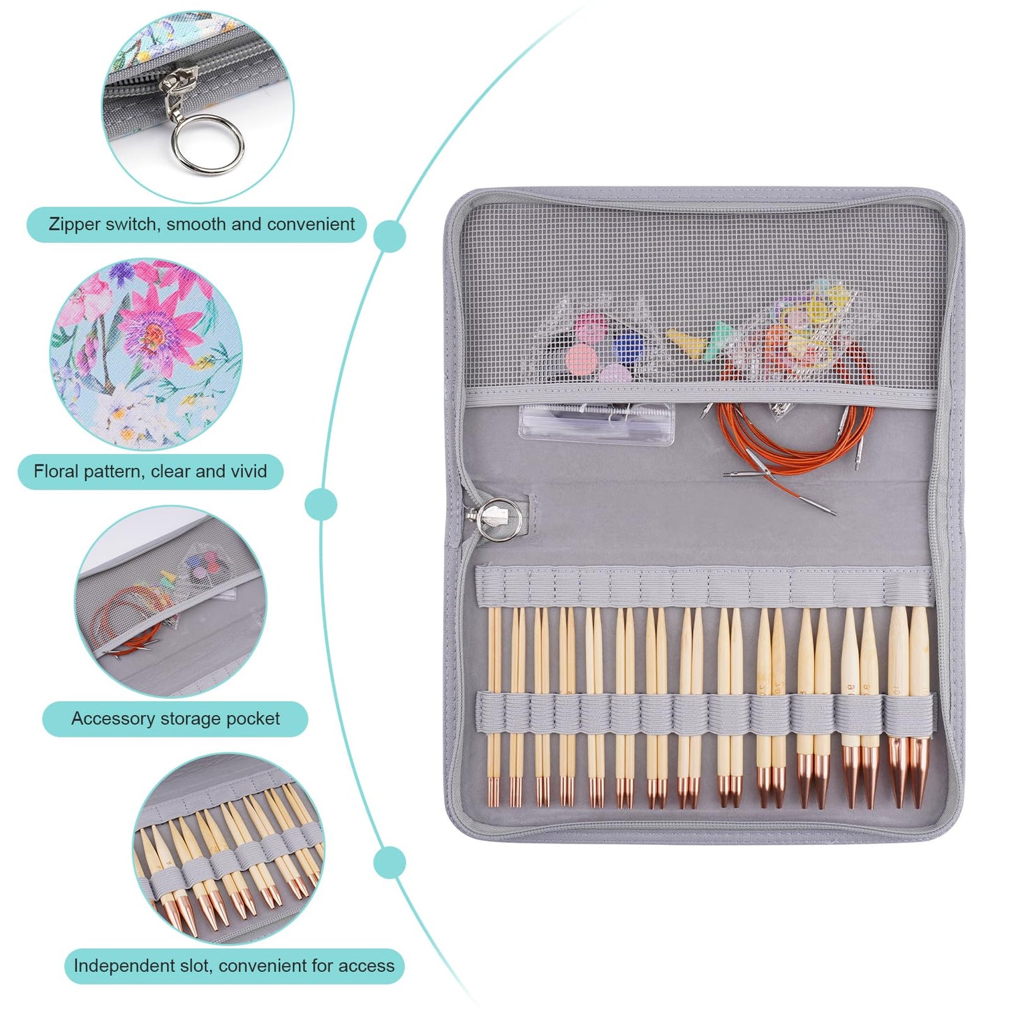 WAZAIGUR Knitting Needles Set, Interchangeable Bamboo Circular Knitting Needles Set, 3mm 3.25mm 3.5mm 3.75mm 4mm 4.5mm 5mm 5.5mm 6mm 7mm 8mm 9mm 10mm Knitting Needles, 13 Pairs