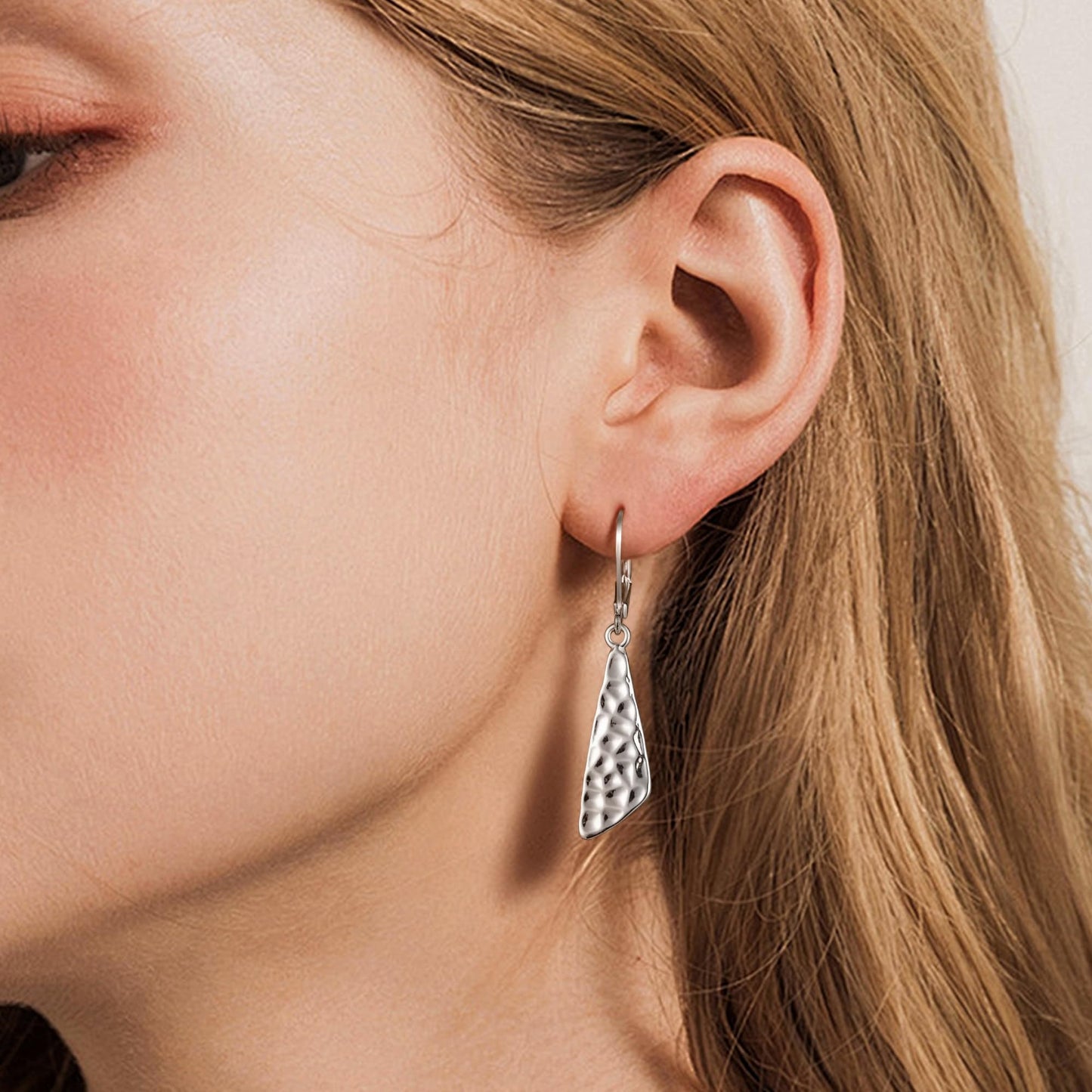 925 Sterling Silver Dangle Earrings for Women Leverback Hammered Earrings Hypoallergenic Silver Dangle Drop Earring for Gifts
