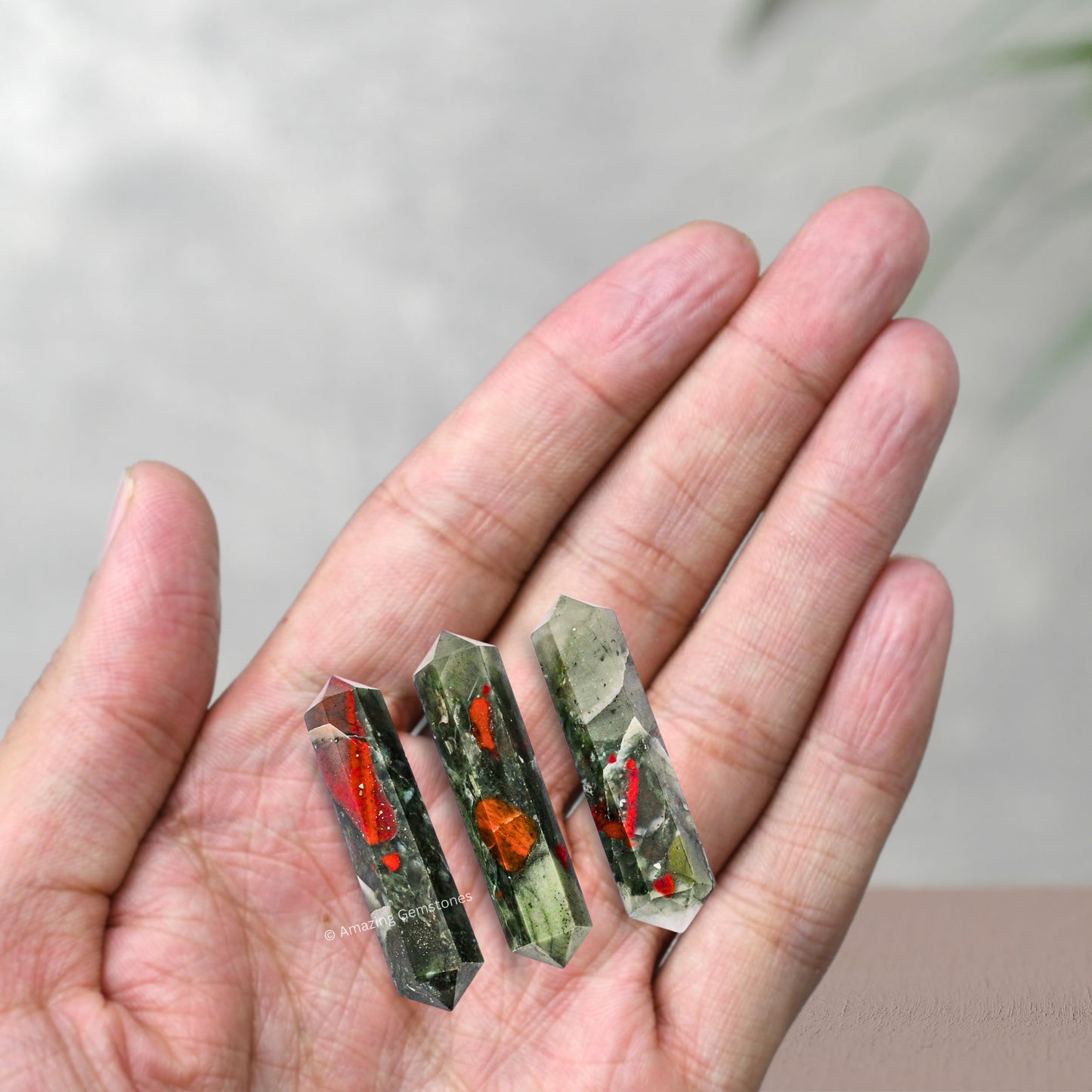 Amazing Gemstone African Bloodstone Crystal Points Bulk Healing Crystals and Stones - Pack of 3 Double Terminated Healing Wand Point Bulk Crystals for Crafts, Crystal Grid, DIY - Premium Crystals