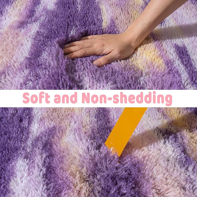 Soft Runner Rugs for Bedroom Hallways, 2x6 Abstract Purple Fluffy Shag Throw Area Rug Non Slip for Bedside Dorm, Long Shaggy Furry Carpet for Nursery Living Room