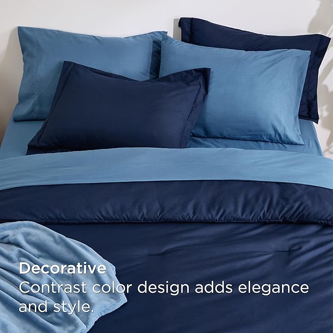 Bedsure Twin Comforter Set Navy Blue, 6 Pieces Prewashed Twin Size Bed in a Bag with Soft Fleece Bed Blanket, Down Alternative Bedding Set for All Seasons, Sheets, Pillowcase & Sham