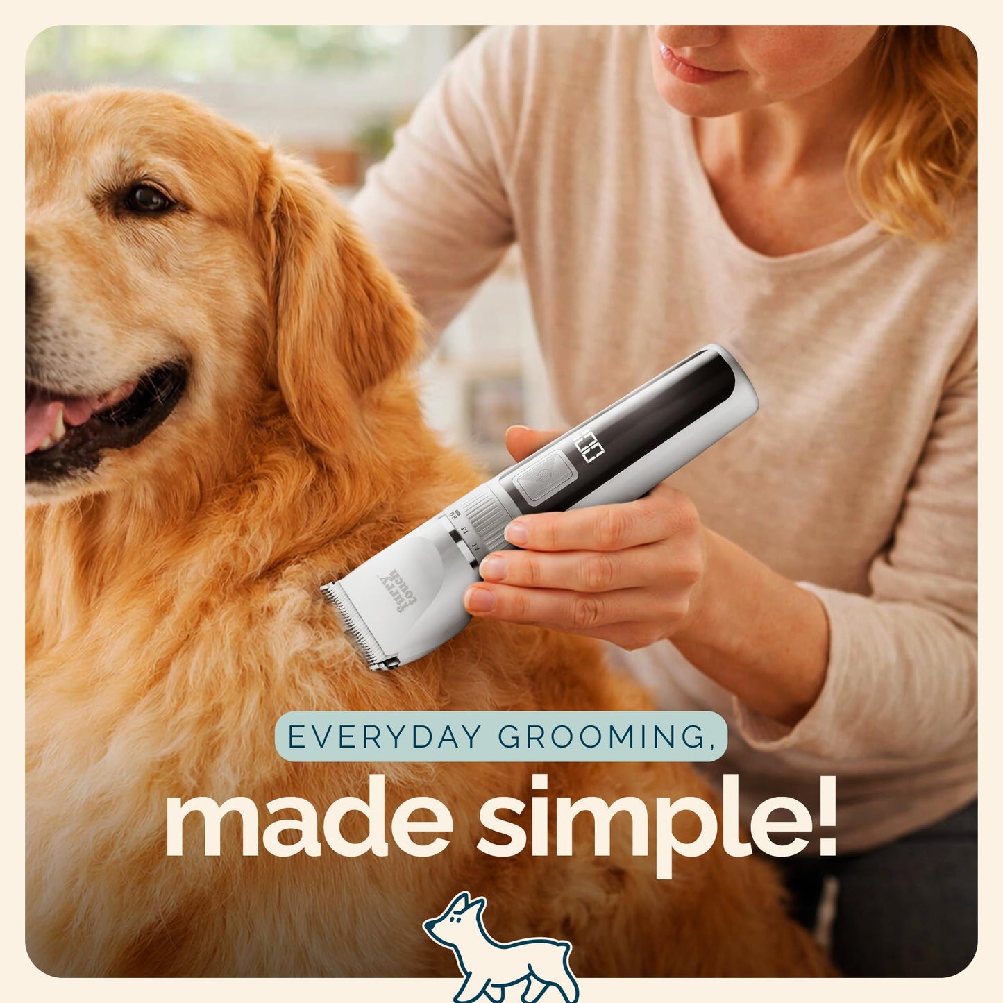 Furry Touch Dog Grooming Kit - 2 Power Modes Quiet & Strong, Cordless Dog Clippers for Grooming & Dogs Hair Trimmer for Groomings, Ceramic Blades, 6 Guide Combs, Rechargeable Trimmer for Cats and Pets