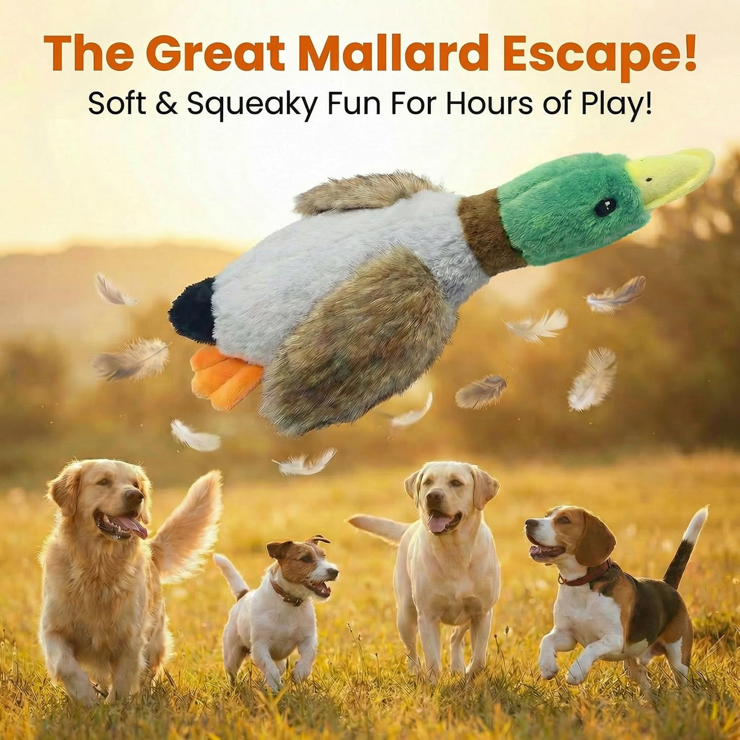 Paw-FECT Piece Mallard Duck Toy, Squeaky Plush Toy, Realisitic Design and Soft Durable Material, Crinkle Wings, Great for Small/Medium Size Dogs, for Teething and Chewing