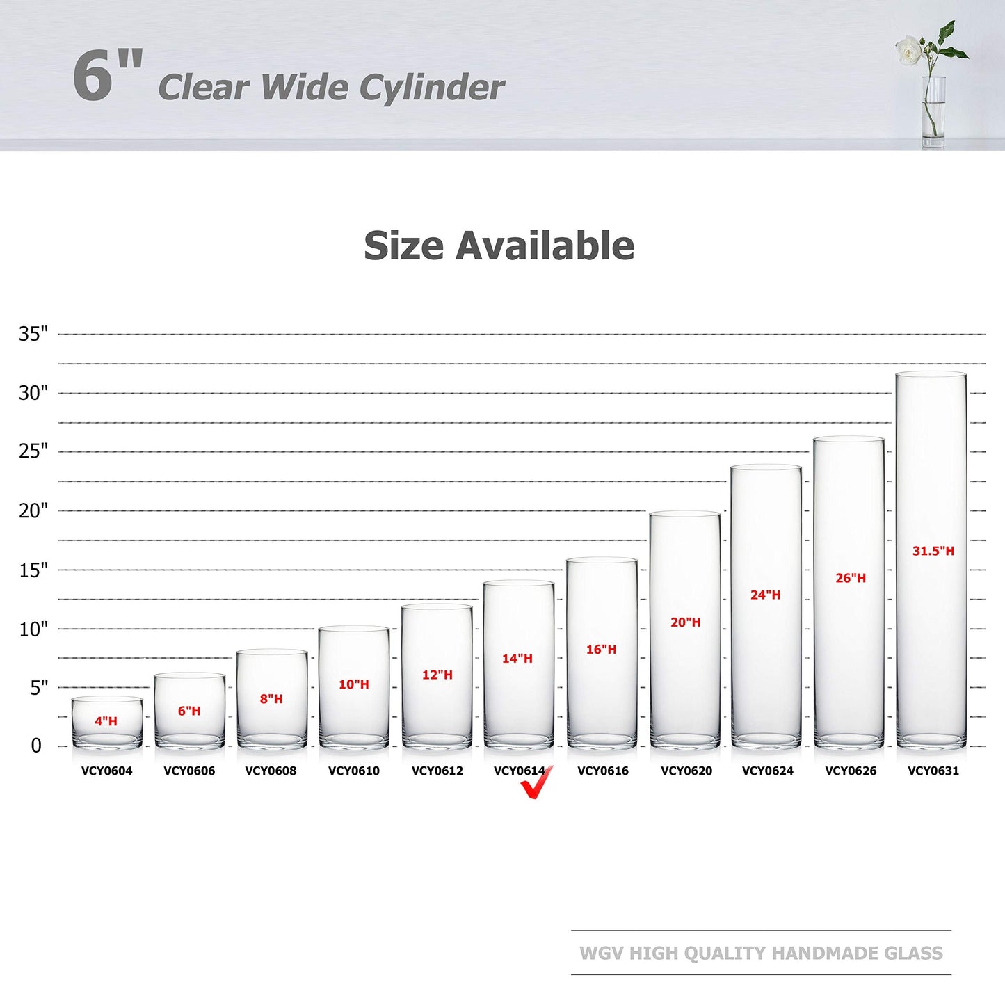 WGV Cylinder Vase Bulk, Width 6", Height 14", Clear Glass Container Terrarium Candle Holder for Wedding Centerpiece, Party Event, Home Decor, 6 Pieces