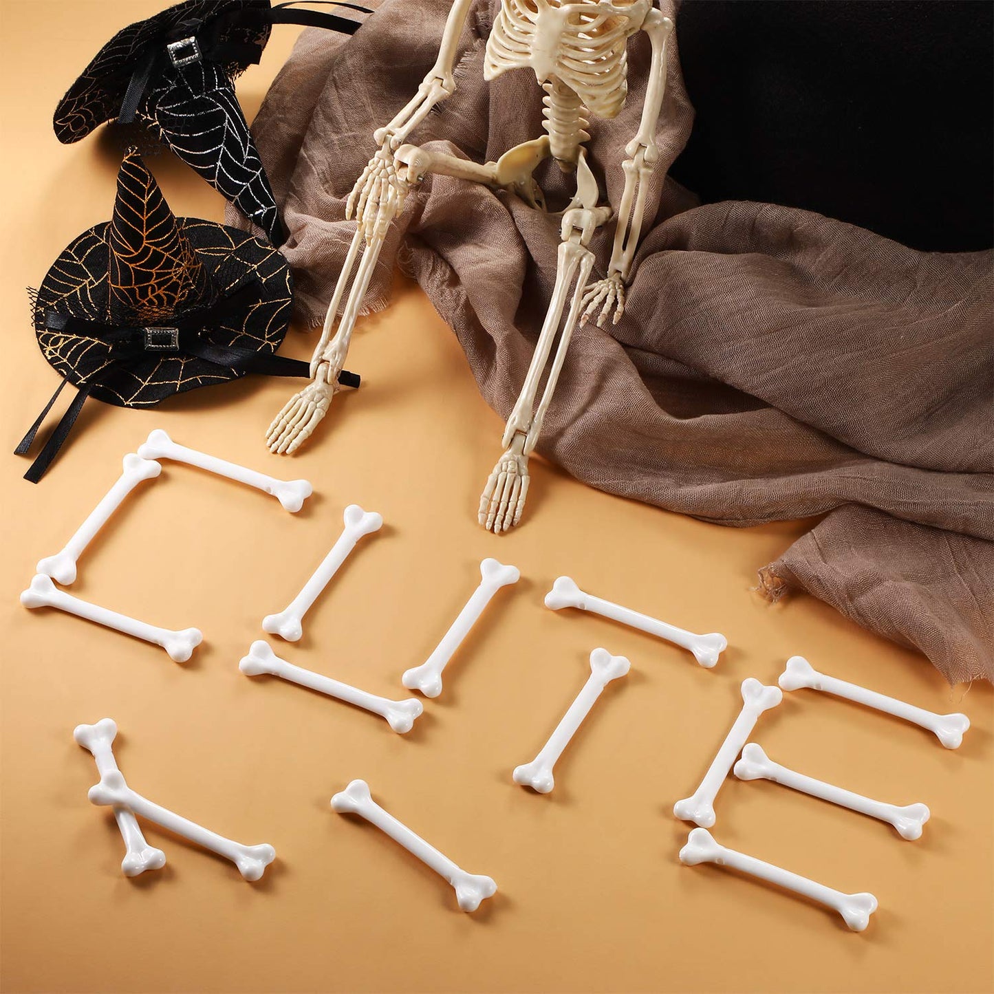 Zonon 24 Pcs Plastic Bones Halloween Mini Plastic Skeleton Bones White Halloween Simulative Human Costume Bone for Party Favor Decoration Supplies Accessories