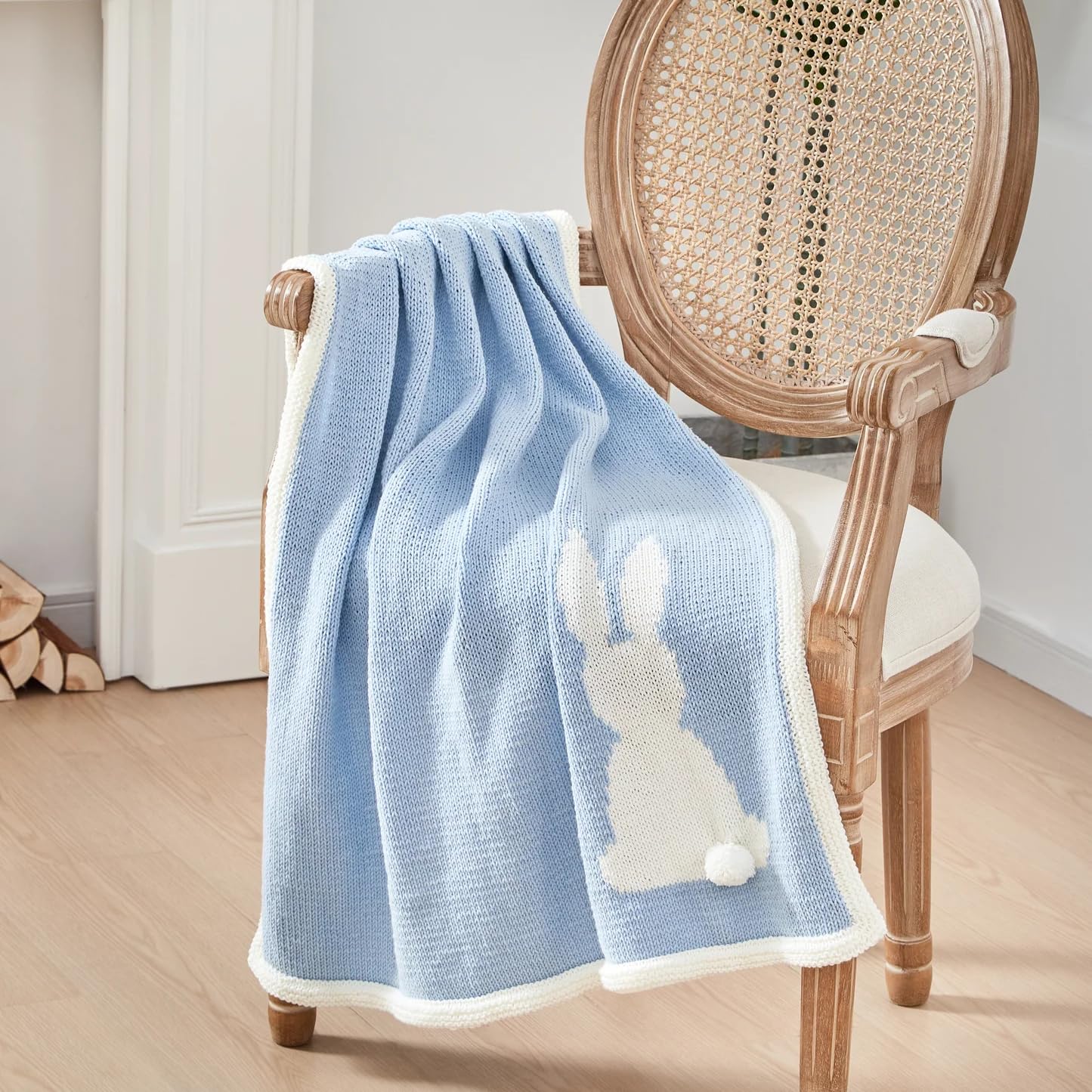 Chic Loops Knitting Kit for Beginners, Knitted Baby Blanket Beginner Crochet Kit for Adults, Crochet Soft and Cozy Bunny Baby Blanket with Instruction(Ice Blue)