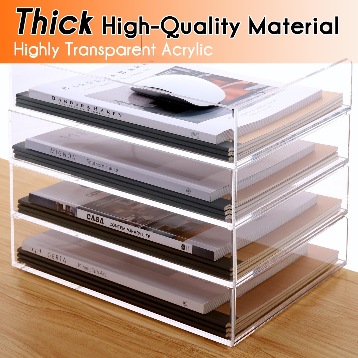 HeZone Paper Organizer, 2 Tier Stackable A4 Size Acrylic Letter Tray, Office/Home/School Organization - Clear