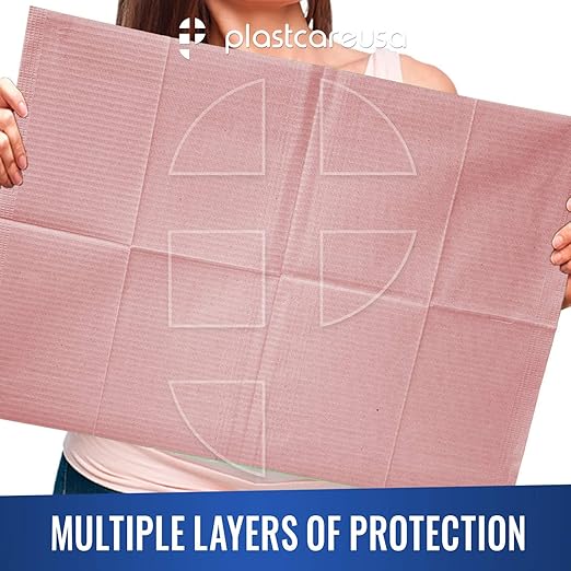 Pink Disposable Dental Bibs 13"x18" - 3 Ply Waterproof Tattoo Bib Sheet for Patients - Dentist or Medical Tray Cover and Nail Table Cover Supplies