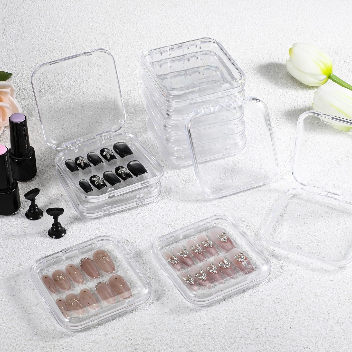 Yuanan 20pcs Press on Nail Storage Box with 90 Pcs Adhesive Double Sided Tape Nail Packaging for Press Ons Presses on Nails Container for Fake Nailes Storage Case Nails Display Art Business