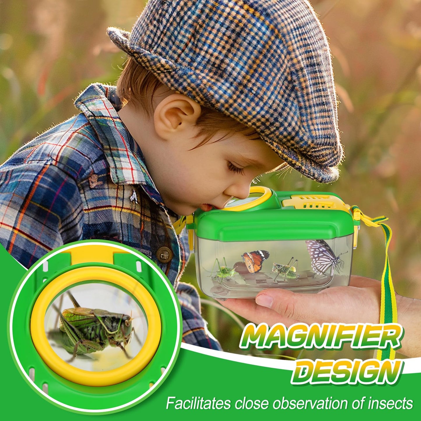 Biubee Bug Catcher for Kids- Sturdy Bugs Catching Kit with Collector Butterfly Net Tweezer, Bug Habitat Outdoor Explorer Kit Gift for Kids Age 3 4 5 6 7 8, 8Pcs, Green