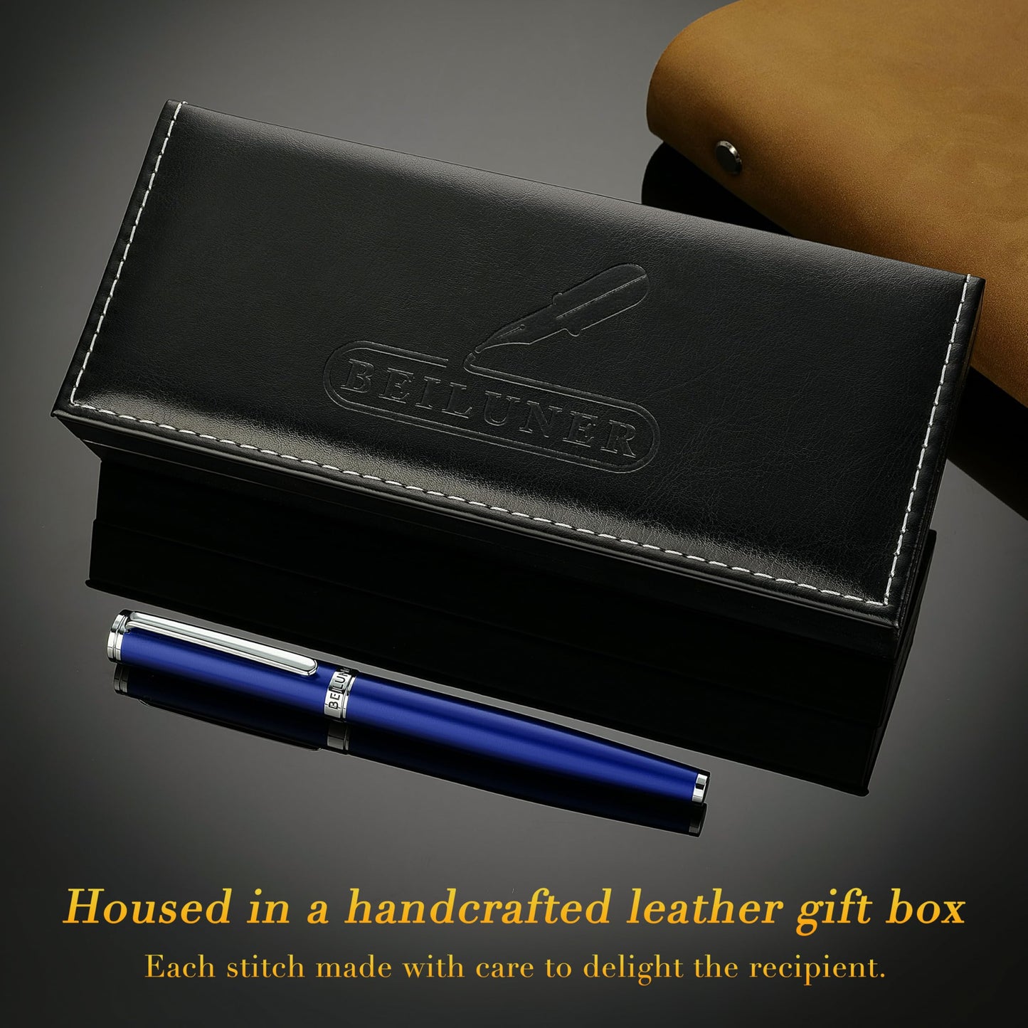 BEILUNER Luxury Fountain Pen Set,Solid 24K Gilded Medium Nib, Modern Classic Limited Edition -Includes 6 Ink Cartridges&Ink Refill Converter with Gift Case-Perfect for Men and Women（Charming blue）