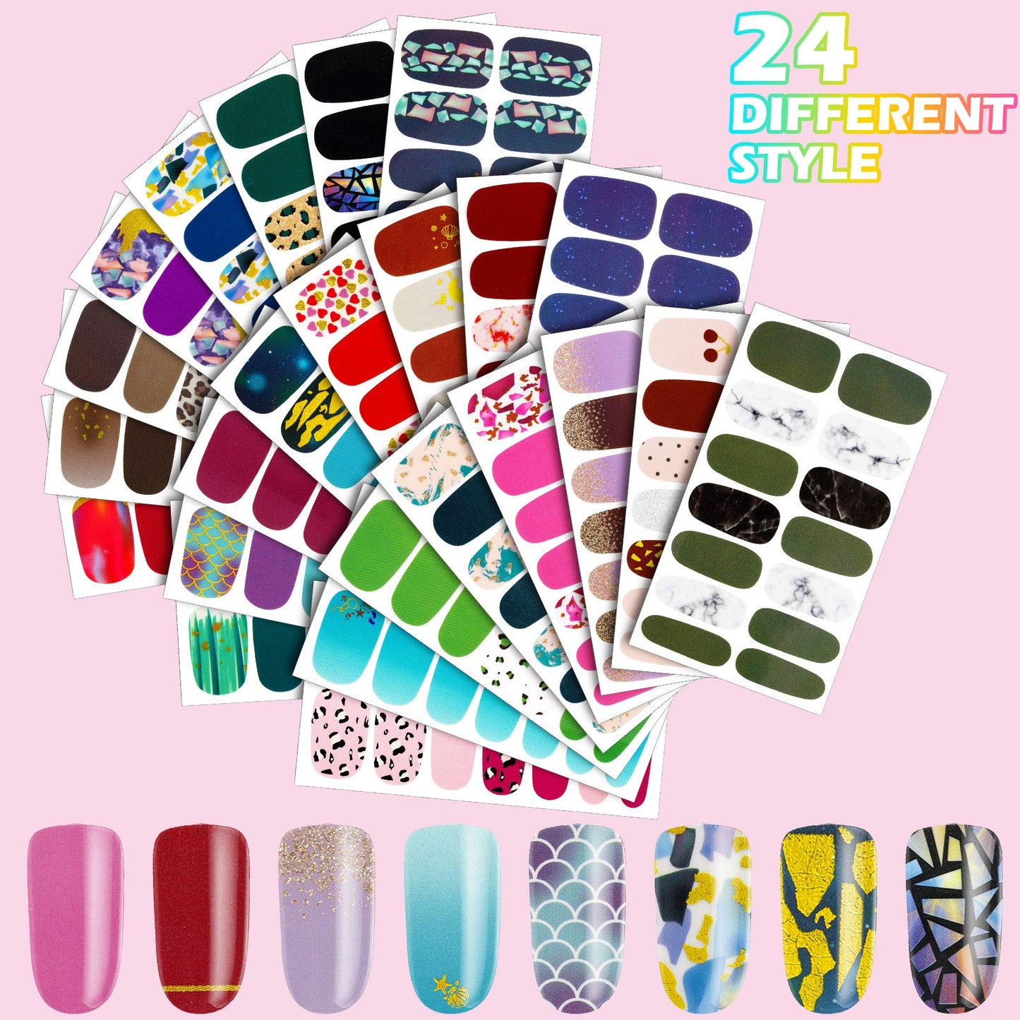 Maitys 336 Pieces 24 Sheets Full Wrap Nail Polish Strips Stickers Self Adhesive Gel Nail Strips Art Decals with File for Women DIY Decorations(Gradient Style)