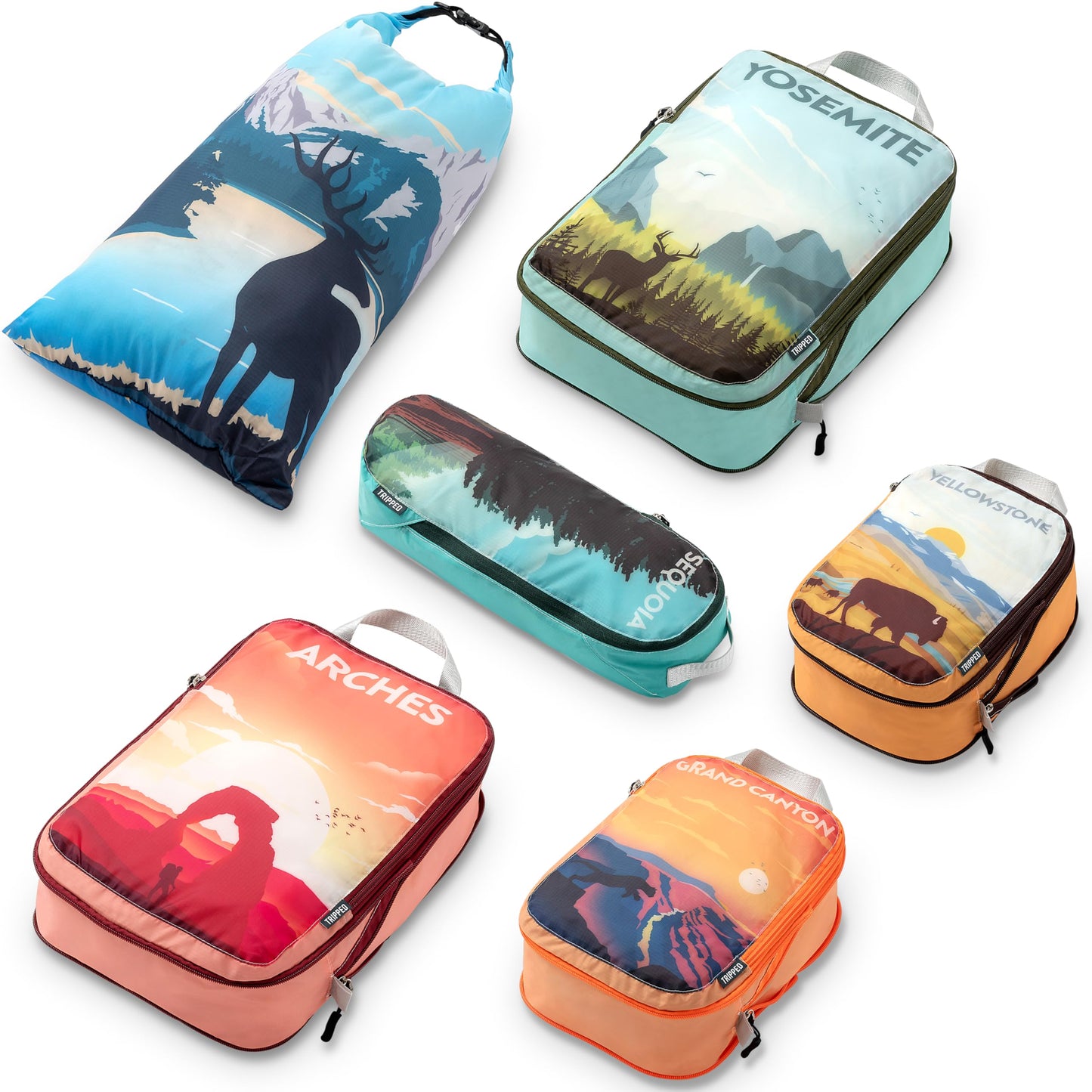 Compression Packing Cubes for Travel, 6-Piece Lightweight Packing Cubes Set for Carry-On Luggage & Backpacks – TRIPPED Travel Gear (National Park)