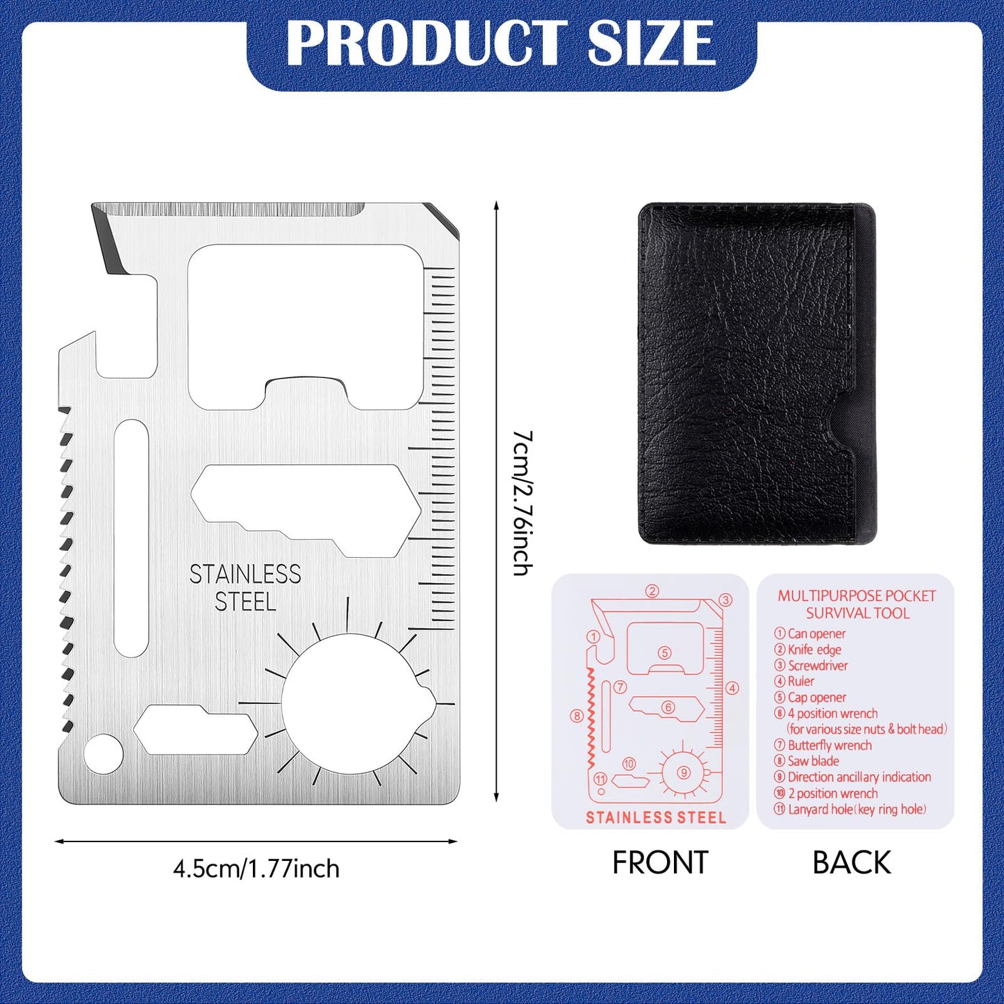 WILLBOND 24 Sets 11 in 1 Credit Card Multitool Fathers Day Christmas Men Gift Multipurpose Tactical Wallet Tool Christmas Bottle Opener for Men Birthday Dad(Silver)