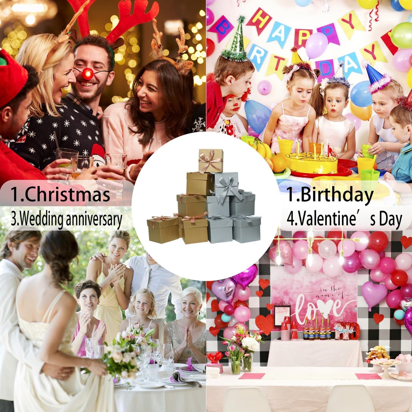 GP SUP 6 Pcs Gold & 6 Pcs Silver Gift Boxes with Lids for Birthdays, Easter, Father's Day, Women's Day,Graduation and All Occasions, (12-Count, Finish Size 6'' x 6''x 6'')