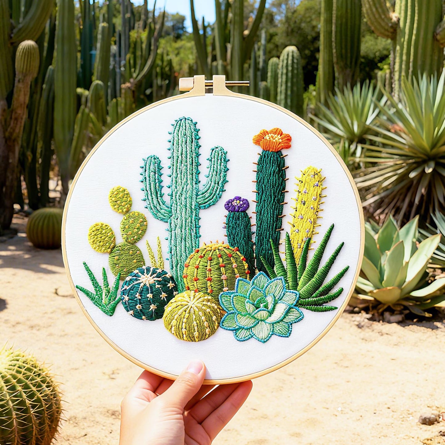 BEUNITONE Cactus Embroidery Kit for Beginners, 6PC Succulent Plant Themed Needlepoint Kits for Adults with Hoops, Threads, Needles, Instructions and Full Kits, DIY Home Decor Craft Gift for Adults