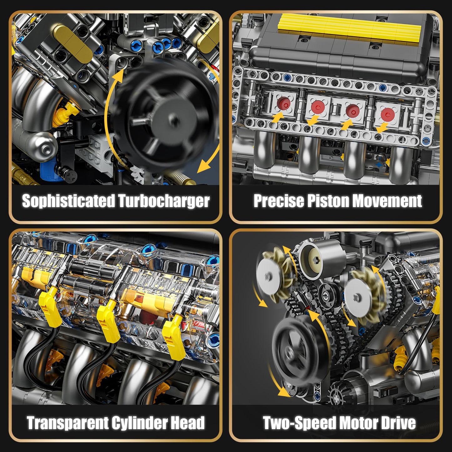BseSparklion V8 Engine Model Kit that Runs, Visible Mini Car Motor Building Blocks Set for Adults, Compatible with Lego, STEM Physical Science Educational Toy for Teens Boys 14+ (905 PCS)
