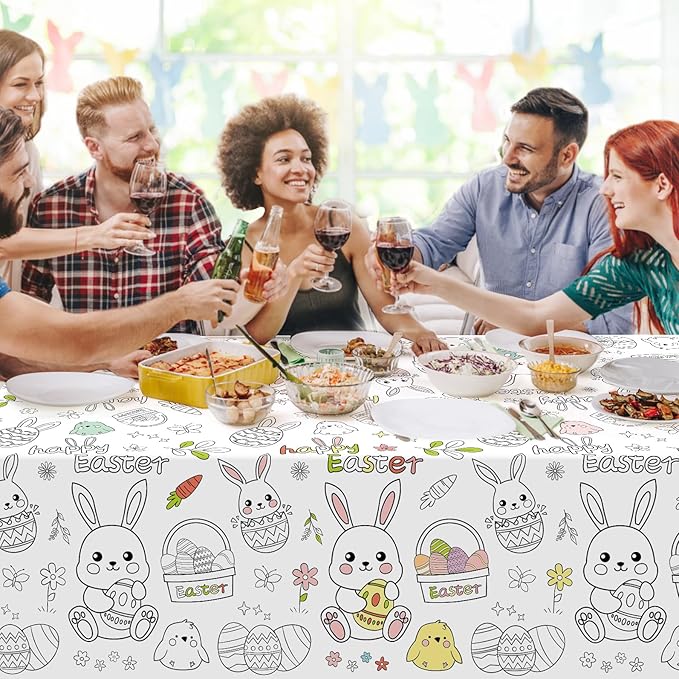 Easter Coloring Tablecloth for Kids, 54 x 108 Inches