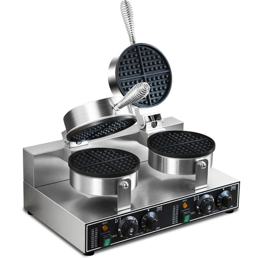 110V 2600W Commercial Double Waffle Maker,Non-Stick Commercial Waffle Baker,Stainless Steel Belgian Waffle Iron for Restaurant Party Food Stall, Bakery Snack Bar Family