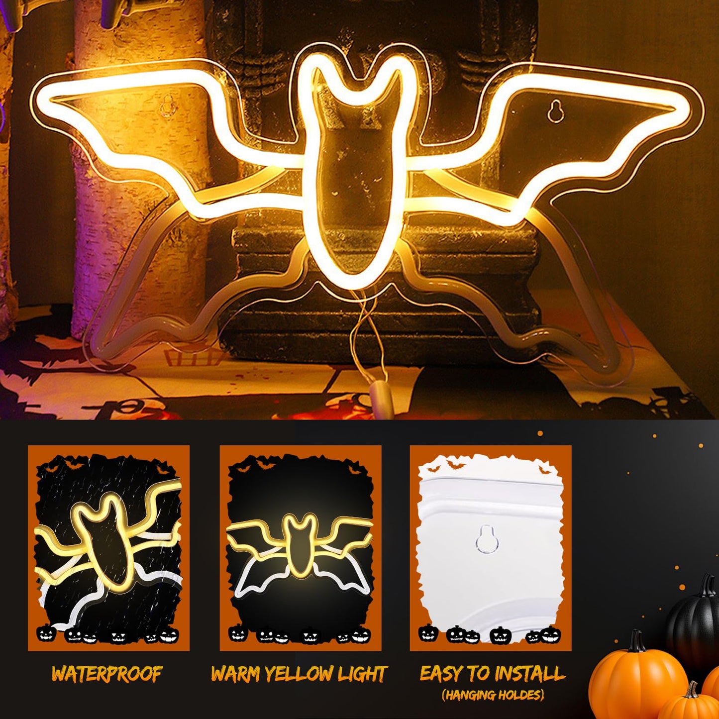 Halloween Neon Sign,Halloween Flying Bat Neon Light Sign with Adjustable Speed,for Wall Decor Bedroom Home Decor Bar halloween LED Decoration Light