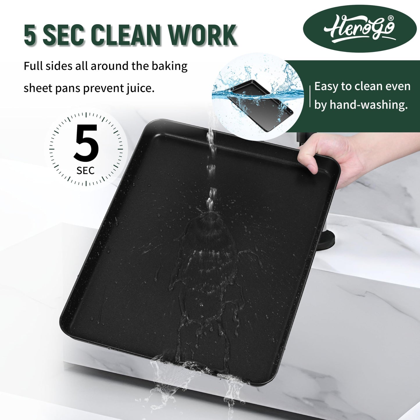 Herogo Nonstick Carbon Steel Baking Sheet Pan Set, 11.8×15.7×1 Inch Rectangle Cookie Sheet Bakeware Set for Oven, 2 Pack Multipurpose Kitchen Cookware, Non Toxic & Heavy Duty & Easy Clean-Large