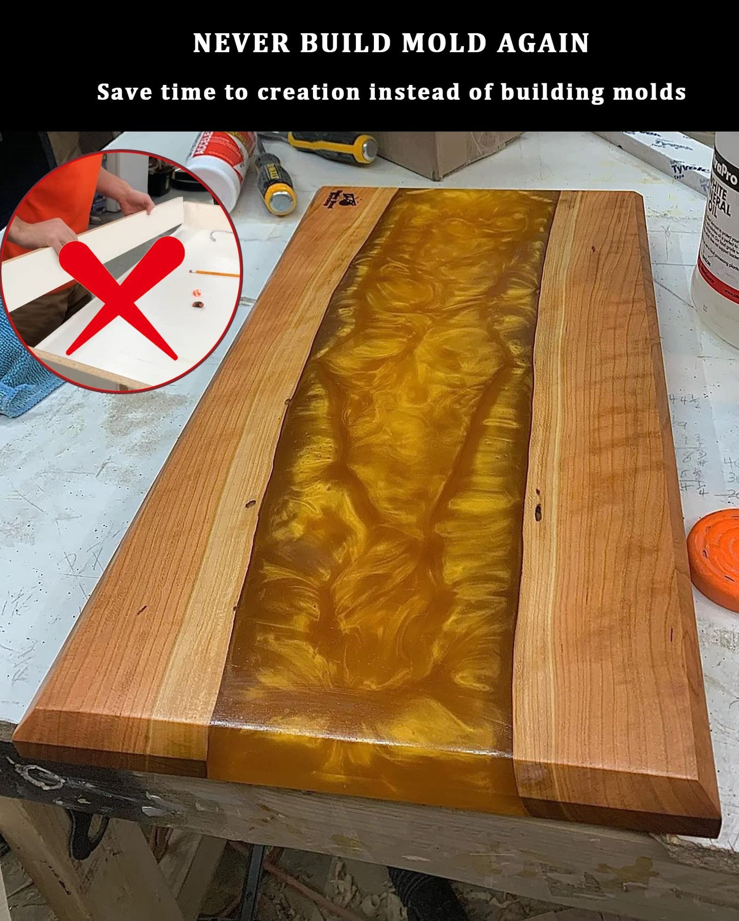 Kalinta Epoxy Mold with Divider Adjustable - 19x11x3 in No-Seal Large Resin Mold Integrated Clamping System - Perfect for Beginners & Experienced Artists Alike - Ideal for Creative Resin Art Projects