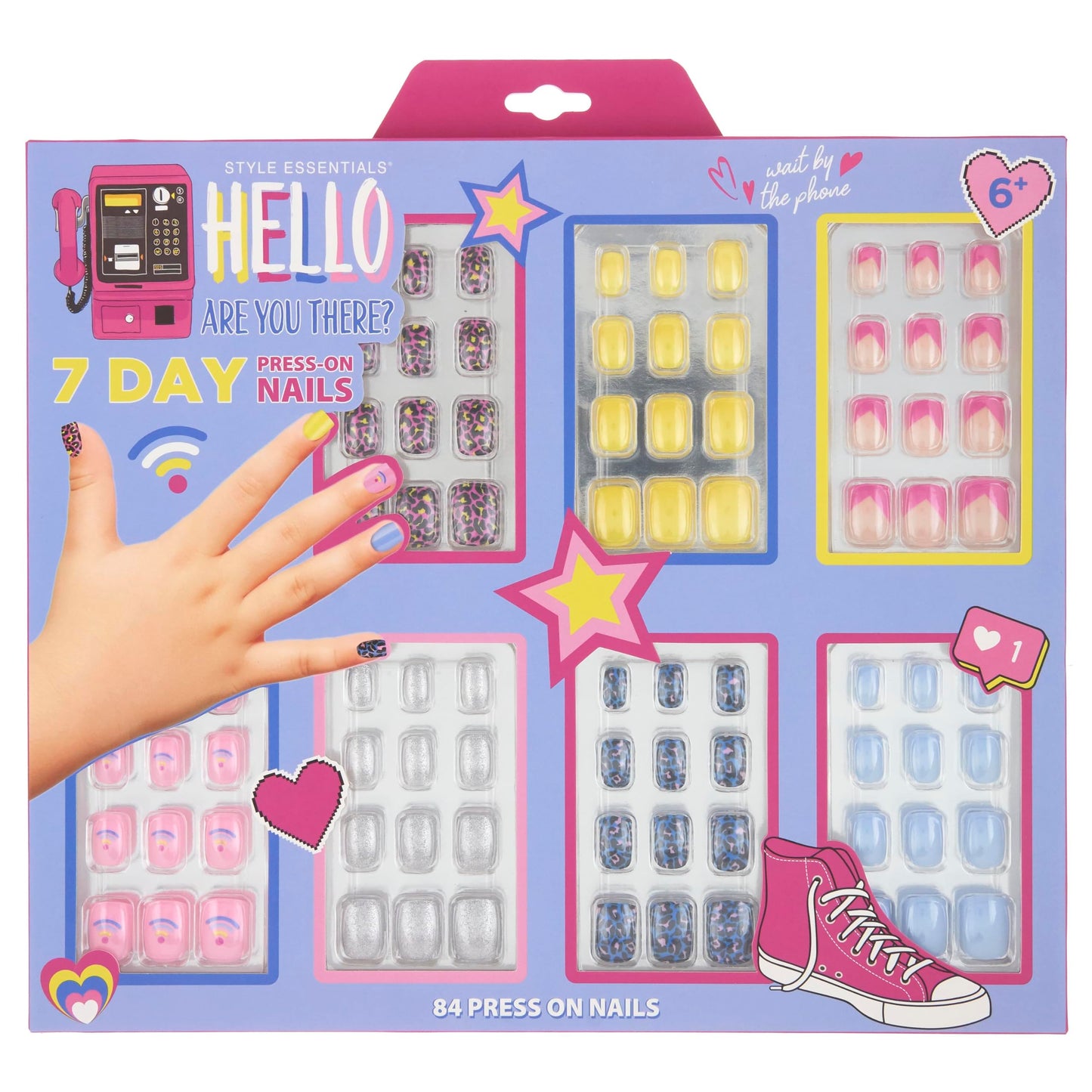 7 Day Manicure Collection - 84PC Press On Nail Set, Day-Of-The-Week Adhesive False Nails for Girls (HELLO THERE Collection) – Colorful Novelty Designs Stick On Nails For Kids