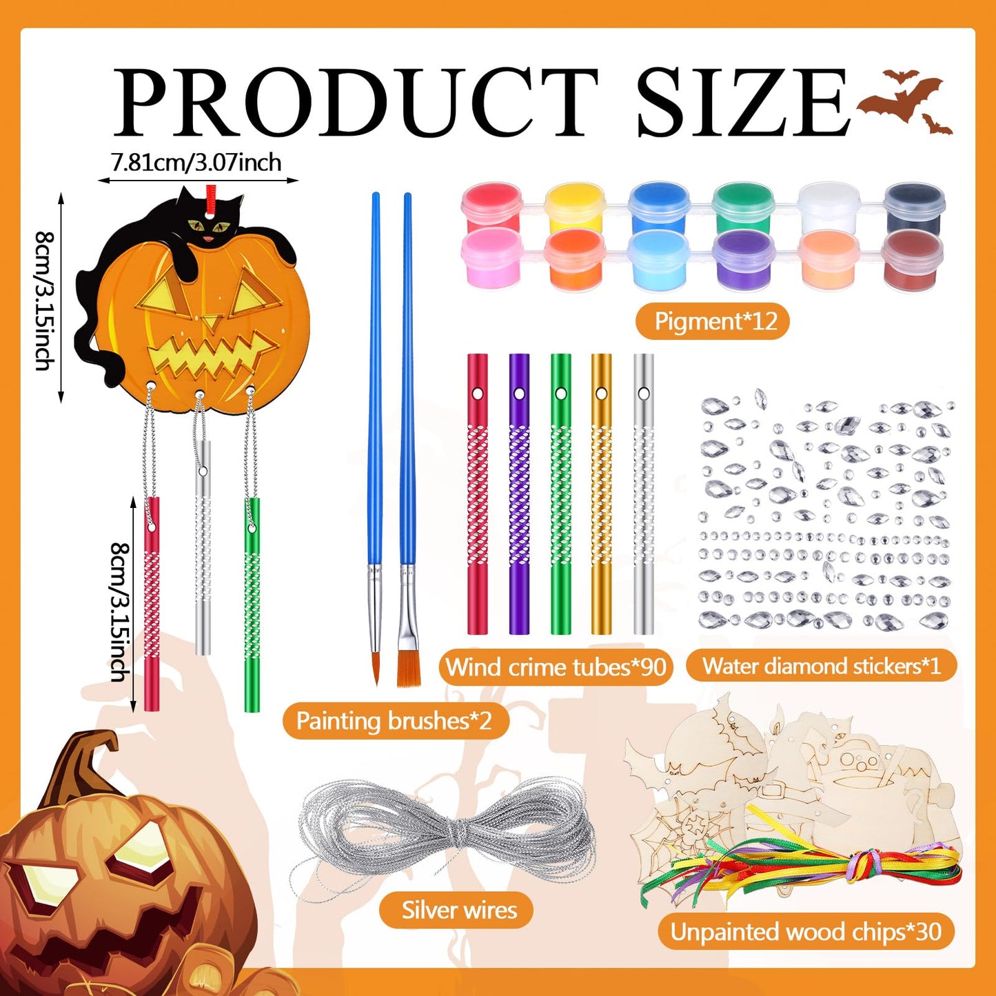JellyArch 30 Pack Halloween Wind Chime Making Kit for Adults Make Your Own Halloween Wind Chime Ghost Pumpkin Bats DIY Crafts Wooden Ornaments for Activity Birthday Decoration