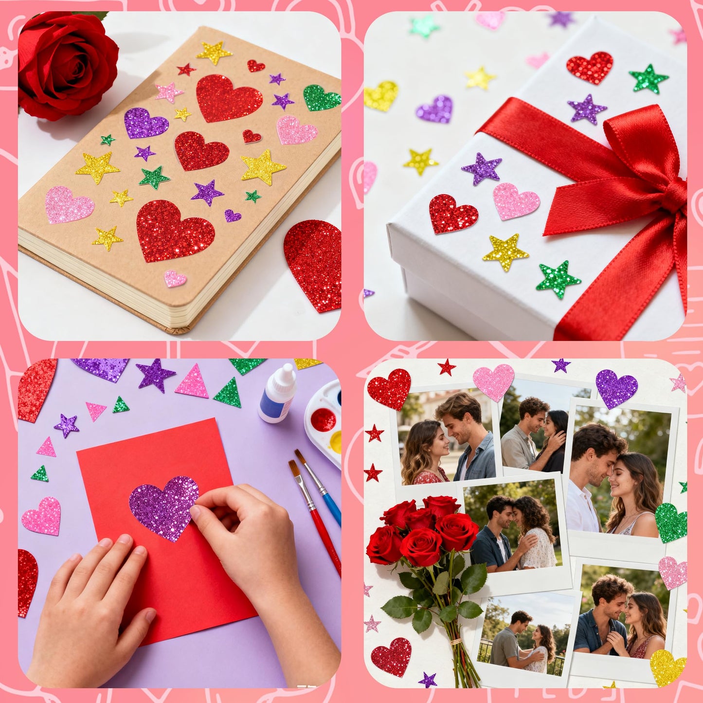 24 Sheets Valentines Stickers with 280 PCS Foam Stickers
