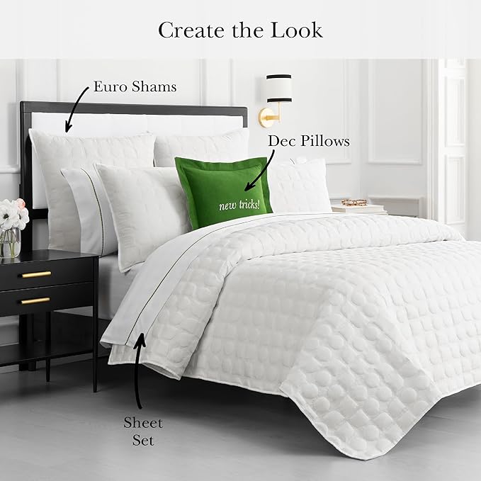 kate spade new york Noel Full/Queen Quilt Bedding Set, 200 Thread Count and 100% Cotton Cover, All Season 3 Piece Reversible Bedding Set, Machine Washable, Marshmallow