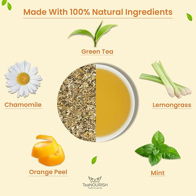TeaNOURISH Chamomile Mint Green Tea | Darjeeling Loose Leaf Tea | 50 Cups Hot or Iced Tea - 3.53oz/100g