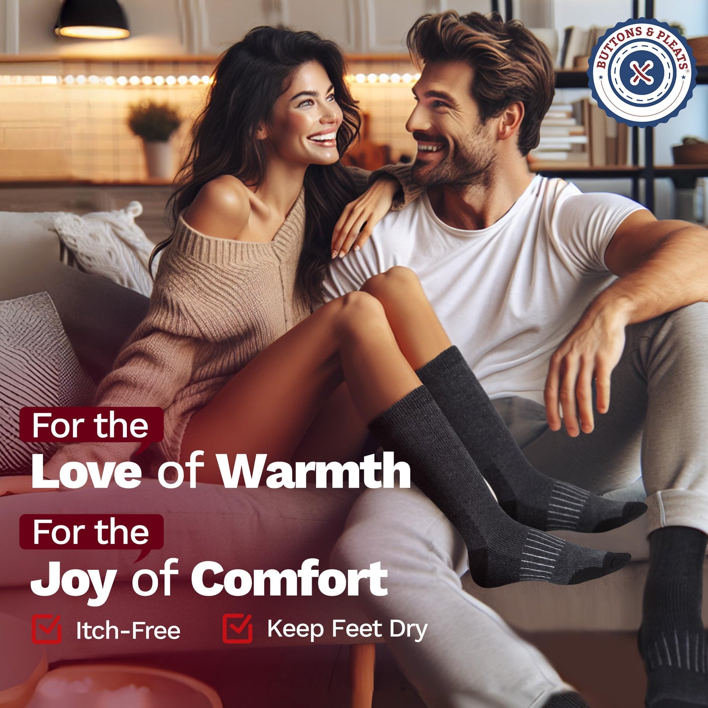 Buttons & Pleats Wool Socks for Men & Women Winter Warm Cozy Thermal Merino Boot Hiking Sock ML