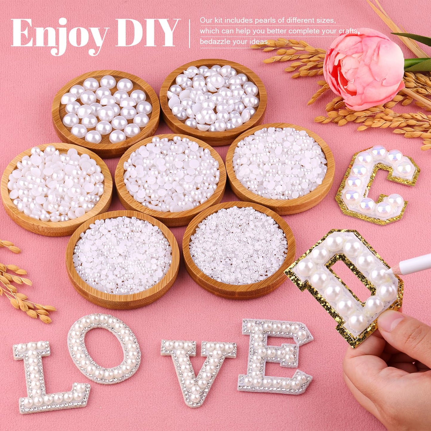 14000Pcs Flatback Pearls for Crafting (White), Assorted Size 2/3/4/5/6/8/10mm Half Pearl Bead Gems with 3Pcs 10ml B7000 Jewelry Glue, Bedazzling Kit for Crafts Shoes Graduation Cap Nail Art