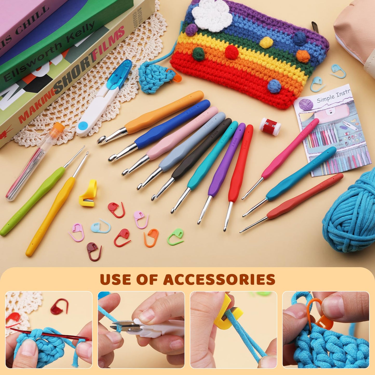 Mayboos 38 Pack Crochet Hooks Set, 13 Pcs 2mm(b)-10mm(n) Ergonomic Crochet Hooks Set, Crochet Needle for Arthritic Hands with Storage Case for Beginners Extra Long  Knitting Needles