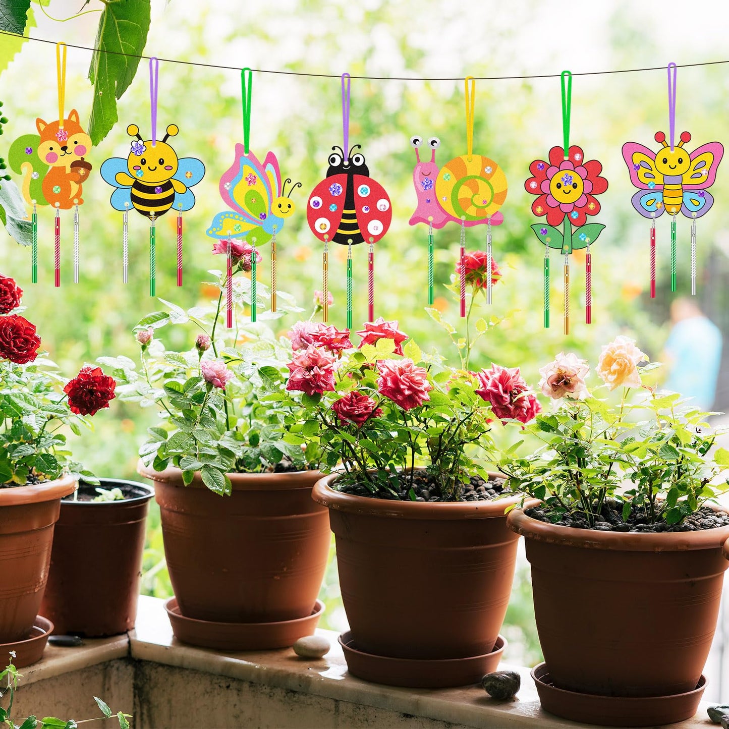JellyArch 30 Pcs Spring Wind Chime Making Kit, DIY Wooden Spring Insect Craft Wind Chimes with Paint & Stickers, Craft Activity Creative for Church Party Windows Decoration