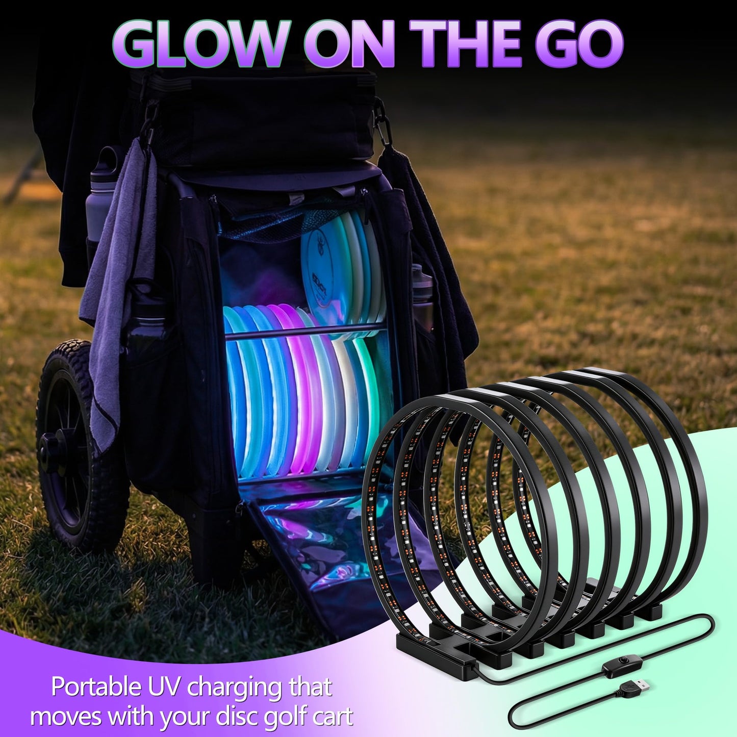 ElectricWise Spiral Disc Golf UV Charging Station, Fast Multi Disc Charging for Luminous Glow Discs, USB Powered Portable Night Play Accessory, Hands Free for Outdoor Practice & Tournaments