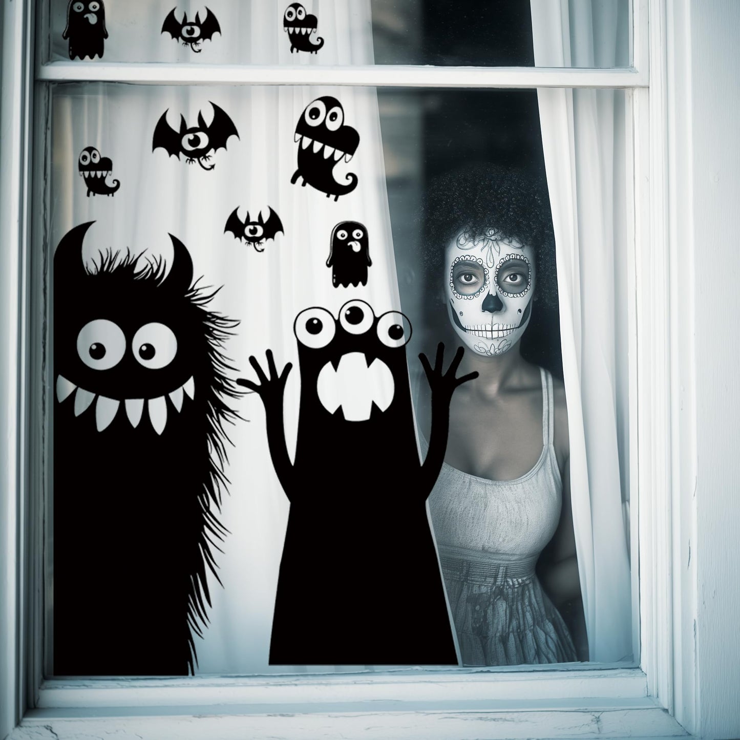 5 Sheets 29 Pcs Giant Adorable Peeking Halloween Window Clings Naughty Monster Window Decal Stickers for Halloween Decoration Supply