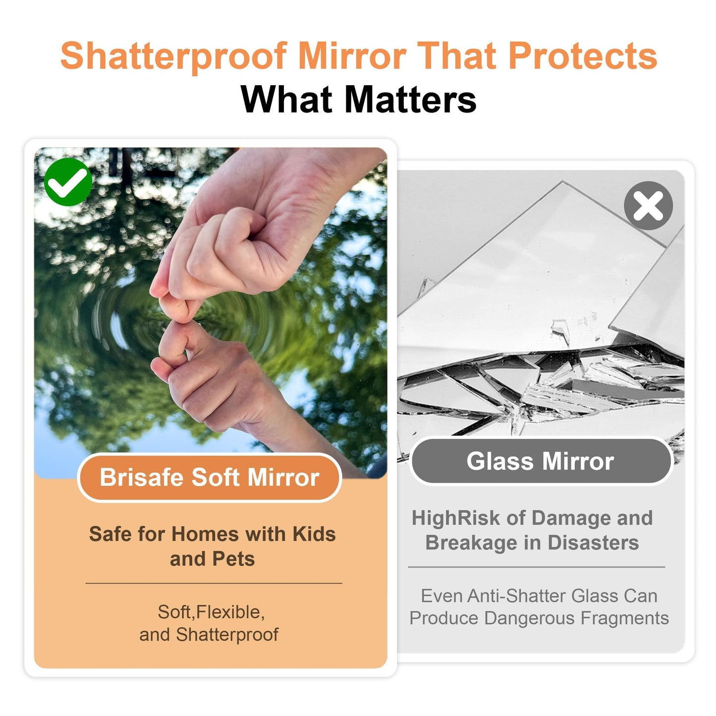 brisafe 2PCS 67"x24" Ultra-Light Wall Mirror for Home Gym & Yoga Studio, Shatterproof Full-Length Mirror with 0.04mm Nano Film, Easy Installation & Commercial Use (60% Insurance Savings)