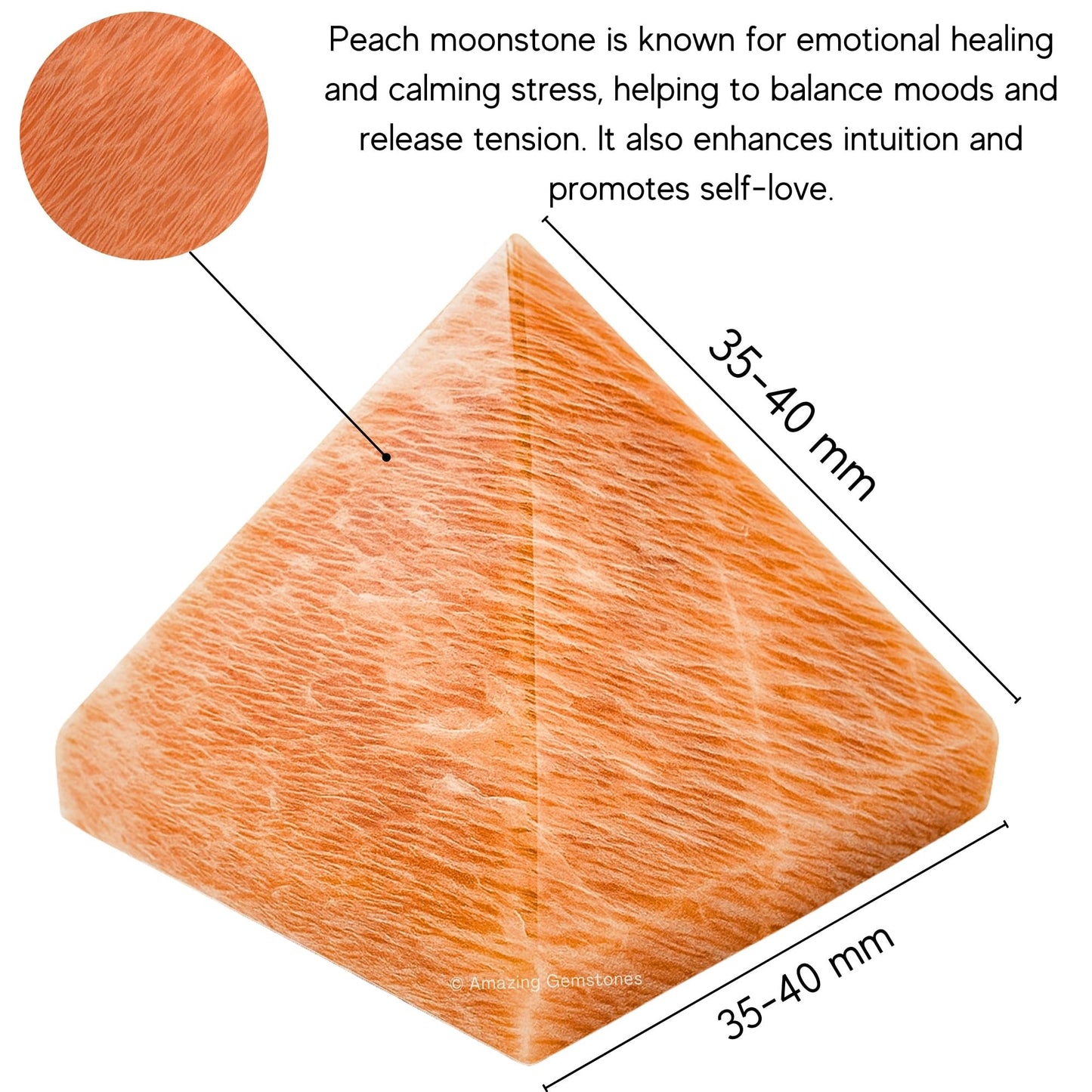 Amazing Gemstone Peach Moonstone Pyramid Crystal Healing Stones - 1.5" Great Pyramid Figurine of Natural Stone Pyramid for Meditation, Reiki, Chakra Balancing and Crystal Pyramids Grid