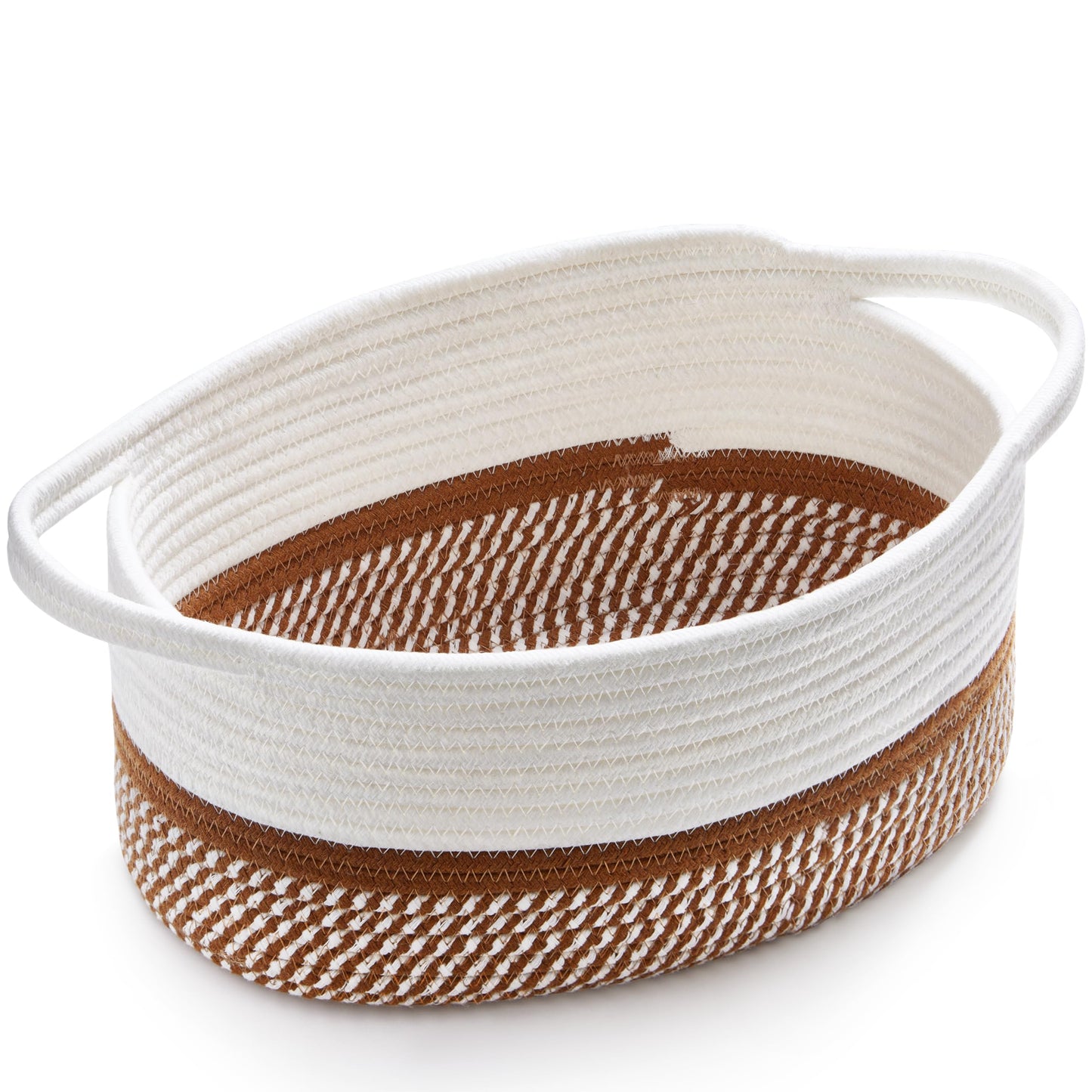 Pro Goleem Easter Woven Basket with Reinforced Handles - Baskets for Gifts Empty DIY Burr Basket Kit for Holiday, Baby Shower, Raffle - 13x8x6 Cotton Rope Storage Toy Bin (White & Brown)