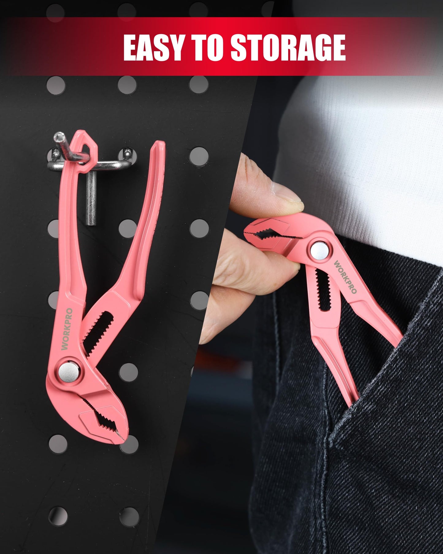 WORKPRO Mini Water Pump Pliers, 4-Inch Groove Joint Pliers, Fast Adjustable Tongue and Groove Plier with 15-Position Push-Lock, V-Jaw for Multi-Surface Grip, EDC Plier for Tight Spaces & Versatile Use