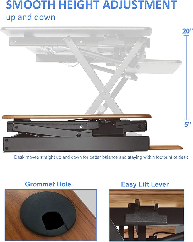 Rocelco 46" Large Height Adjustable Standing Desk Converter with Triple Monitor Mount BUNDLE - Sit Stand Up Computer Workstation Riser - Retractable Keyboard Tray - Teak Wood Grain (R DADRT-46-DM3)