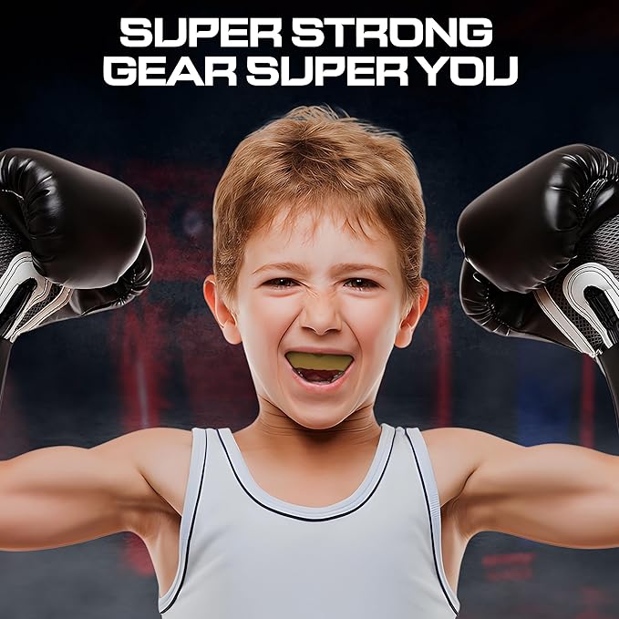 Sports Mouth Guard for Kids,Youth,Boys,Girls,Child Teen Mouthguard with Case (BPA Free) for Boxing, Martial Arts,MMA Karate,Lacrosse,Football,Soccer and All Contact Sports (Golden)
