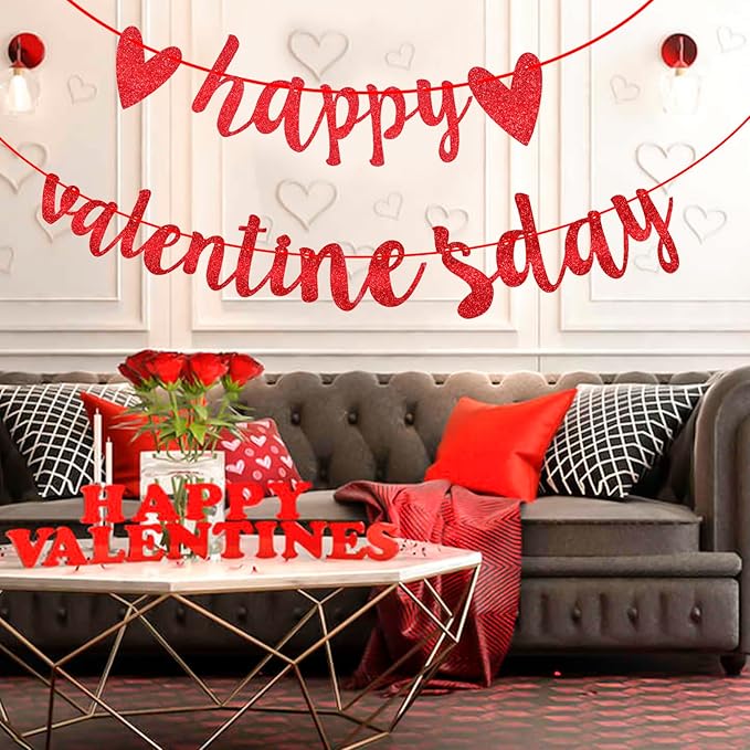 Red Glitter Happy Valentine's Day Banner
