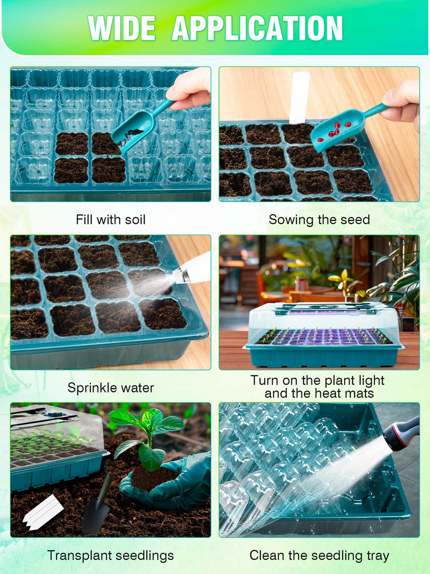 Hugbow Seed Starter Tray with Grow Lights and Heat Mat, 3-in-1 Soil Meter, 80-Cell Seed Growing Tray, Germination & Plant Propagation Station for Indoor Plants 2-Pack