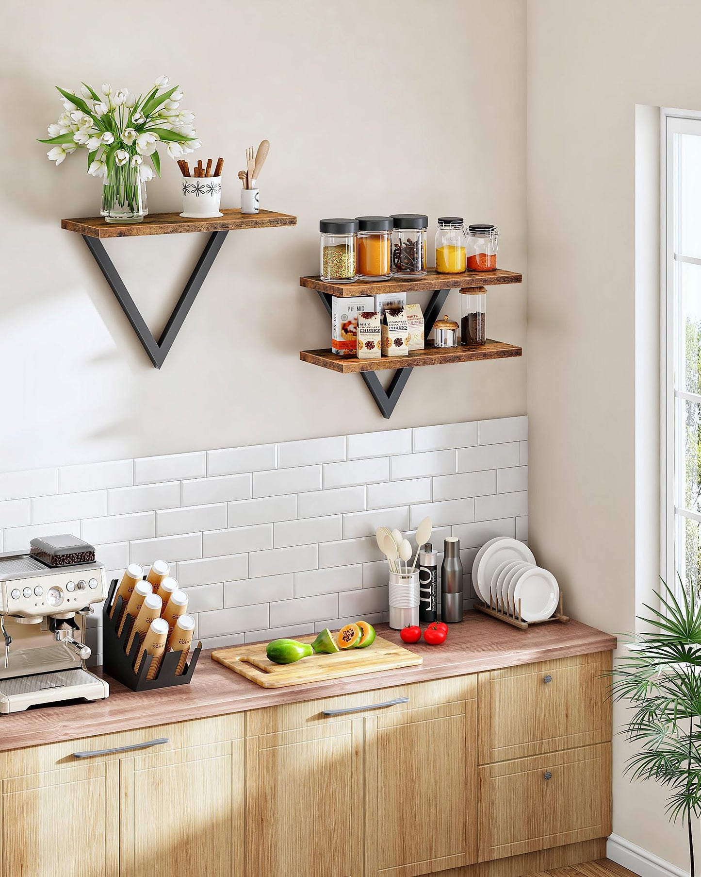 CHOEZON Floating Shelves for Wall, Wall Mounted Shelf Set of 2, DIY Hanging Shelf for Wall Decor, for Living Room Bedroom Bathroom Kitchen, Rustic Brown TBJ11BF