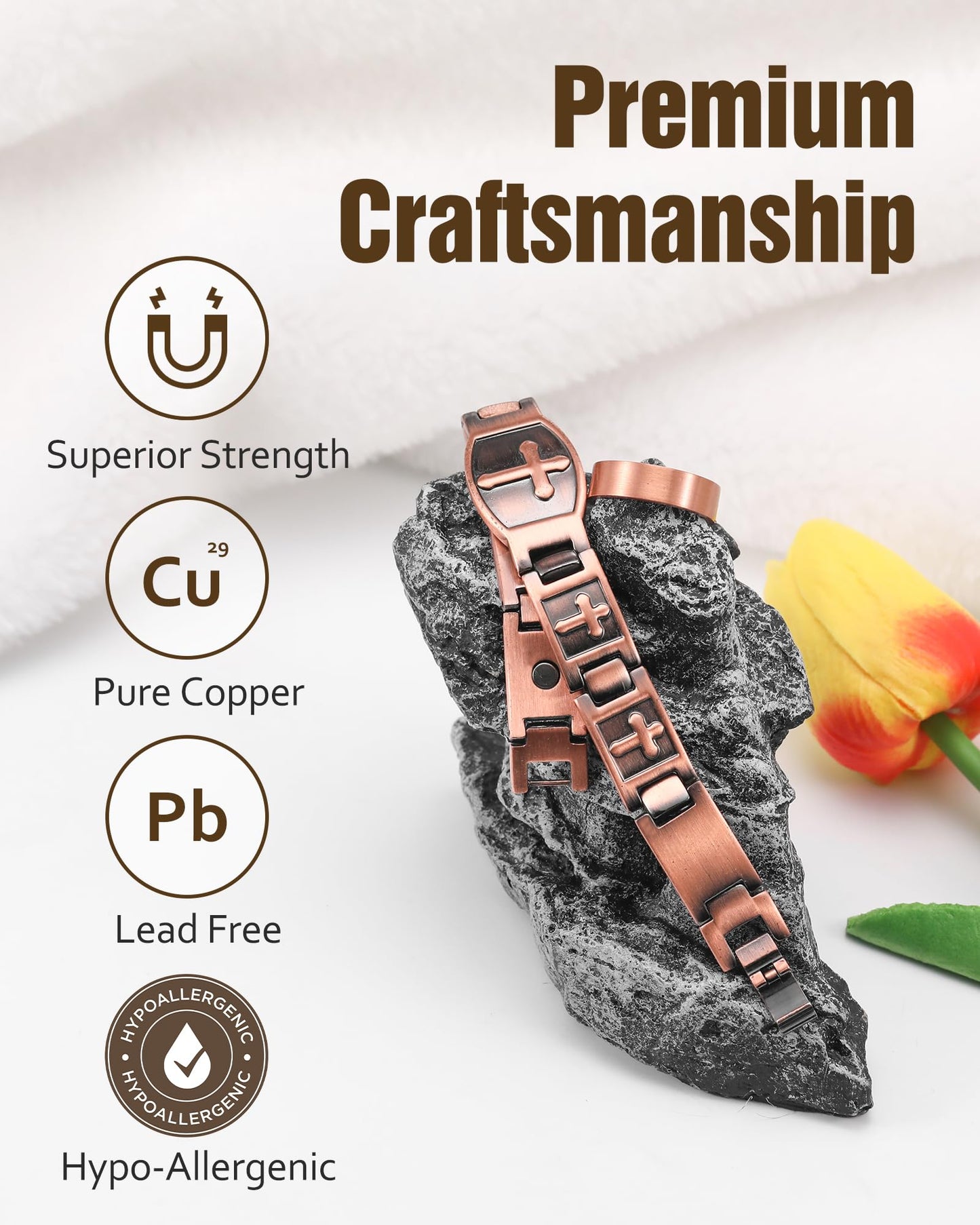 Jecanori Copper Magnetic Bracelet & Ring for Men,Pure Copper Cross Bracelets for Men,Ideal Gift