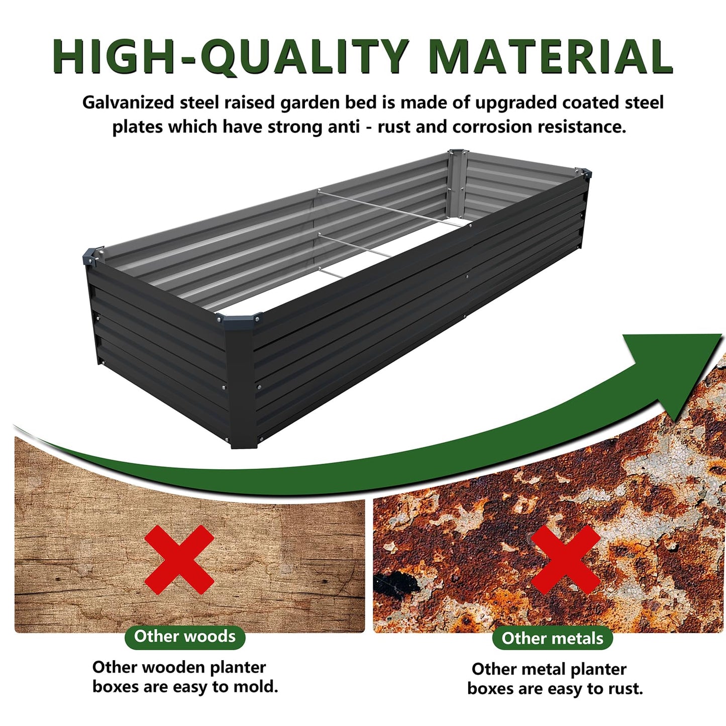 ZUNUDA 8×2×1FT(2PCS) Galvanized Raised Garden Bed Kit Metal Planter Boxes,Large Outdoor Planters Garden for Planting Vegetables,Flowers,Herbs -Black