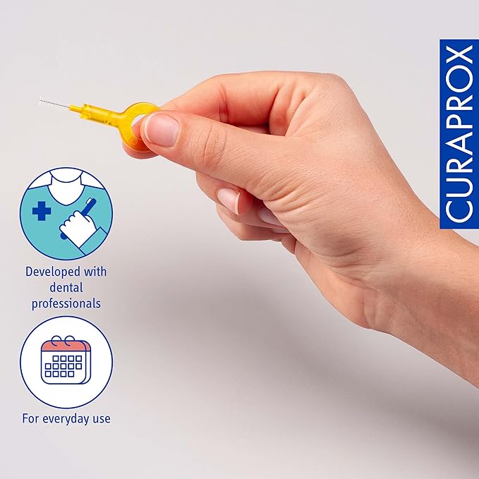 Curaprox CPS 09 Prime Start Interdental Brushes Set, 5 Interdental Brushes CPS 09 + 1 UHS 409 Holder + 1 UHS 470 Holder, 0.9 mm Diameter, 4 mm Effectiveness, Yellow